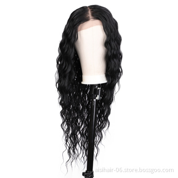 Aisi Hair High Quality 22 Inch Long Wavy Black Color Wig Water Wave Swiss Lace Wig Wholesale Synthetic Hair Wigs For Black Women